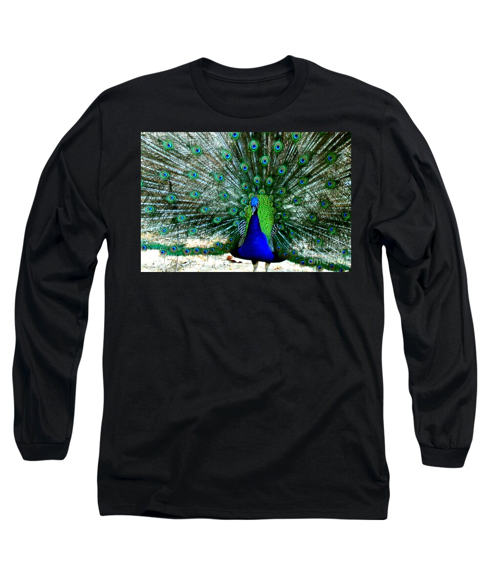 Peacocks Long Sleeve T-Shirt featuring the photograph The Beautiful Plumage by Kathy White