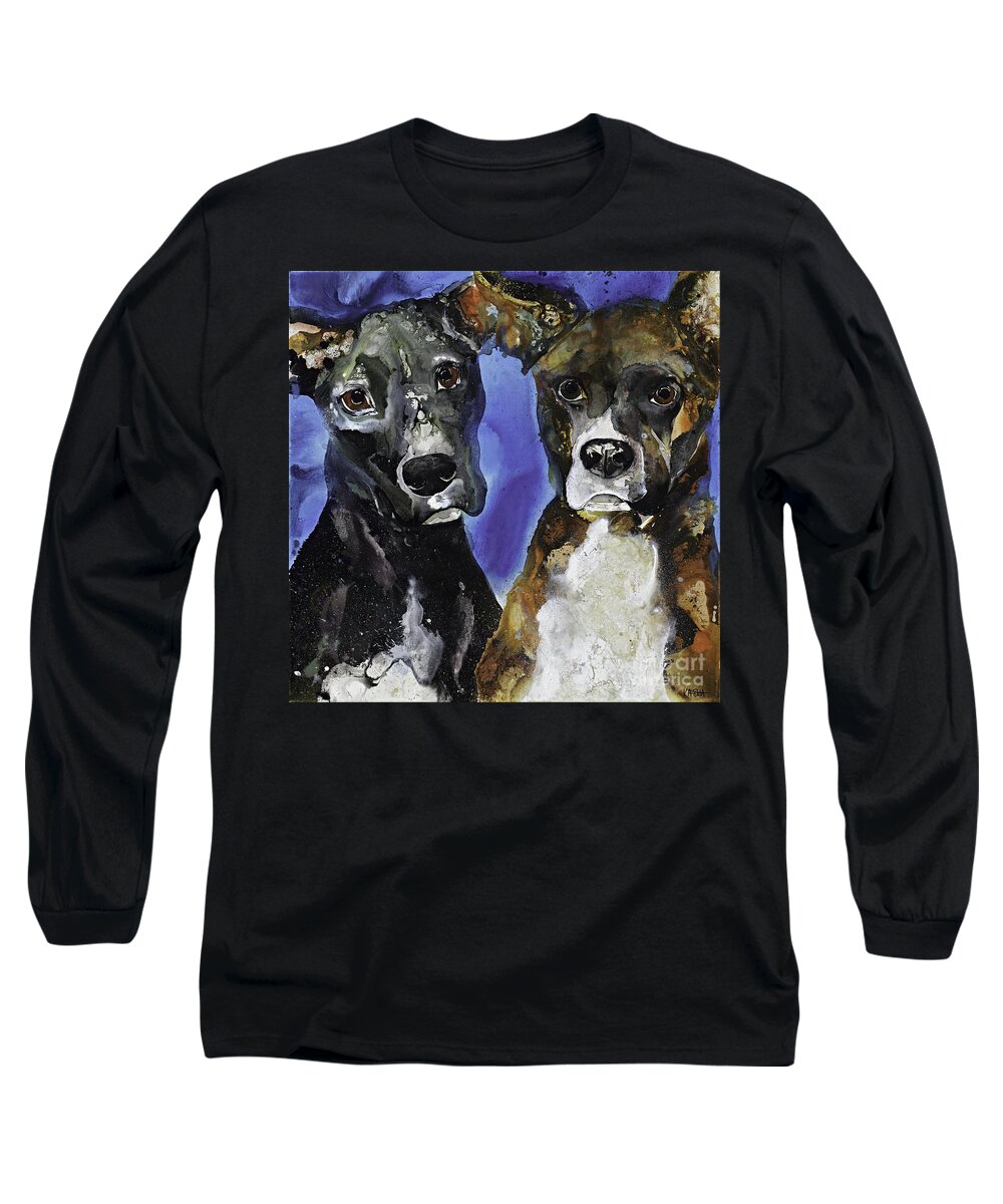 Dogs Long Sleeve T-Shirt featuring the painting The Boys by Kasha Ritter