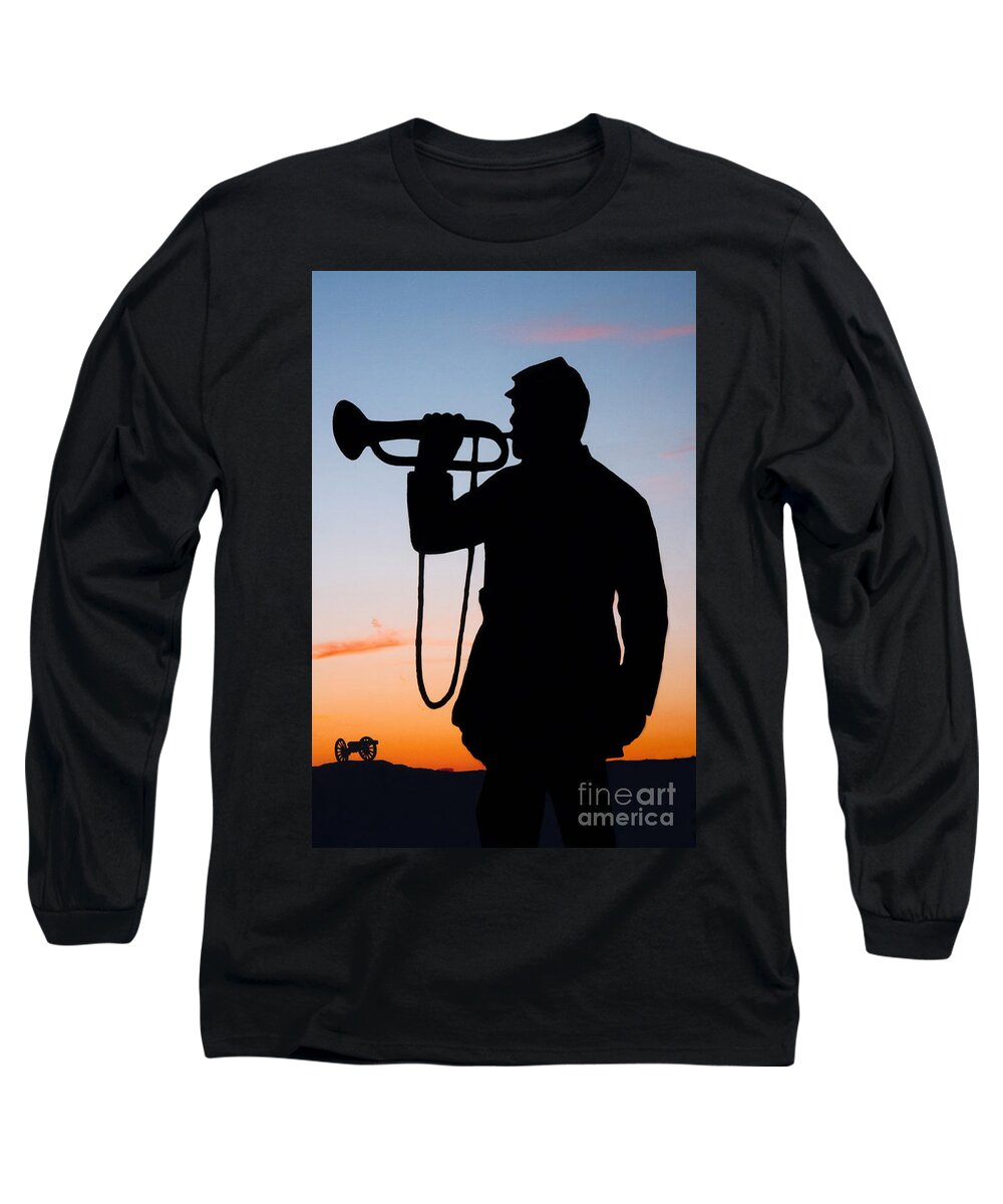 Bugler Long Sleeve T-Shirt featuring the painting The Bugler by Karen Lee Ensley