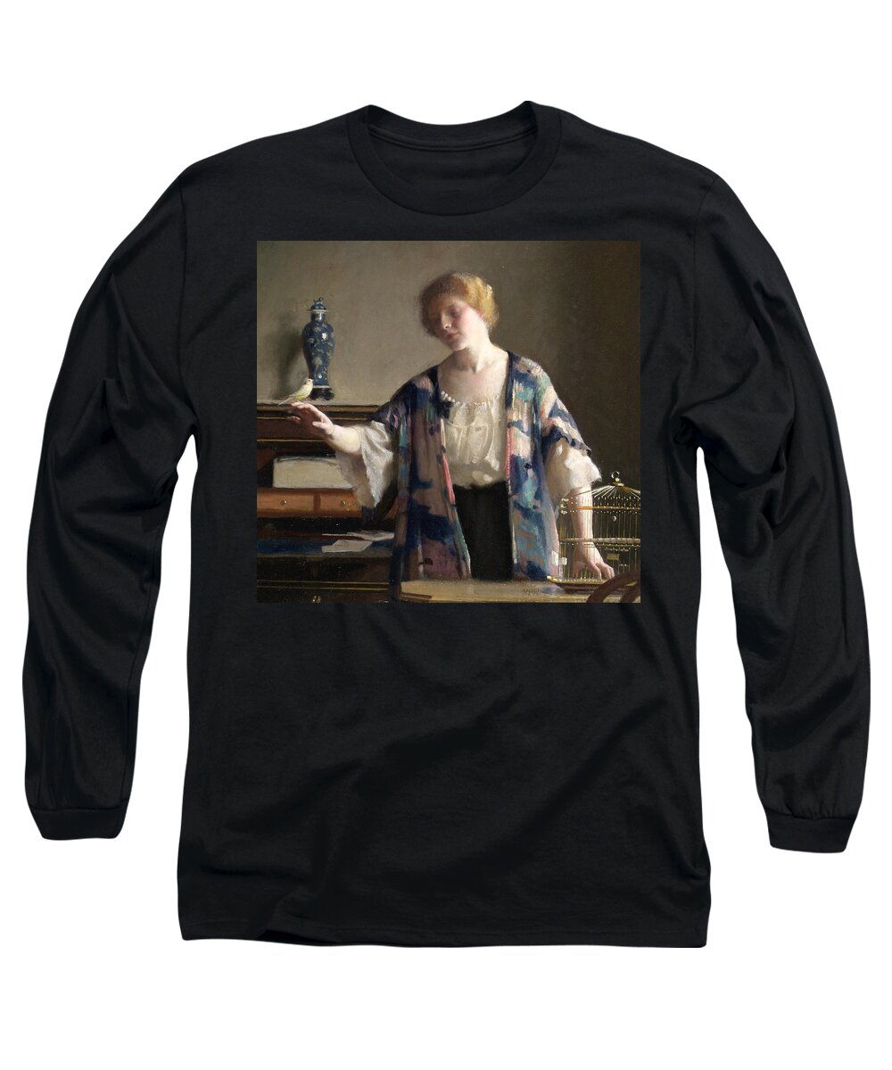 Portrait Long Sleeve T-Shirt featuring the painting The Canary by William McGregor Paxson
