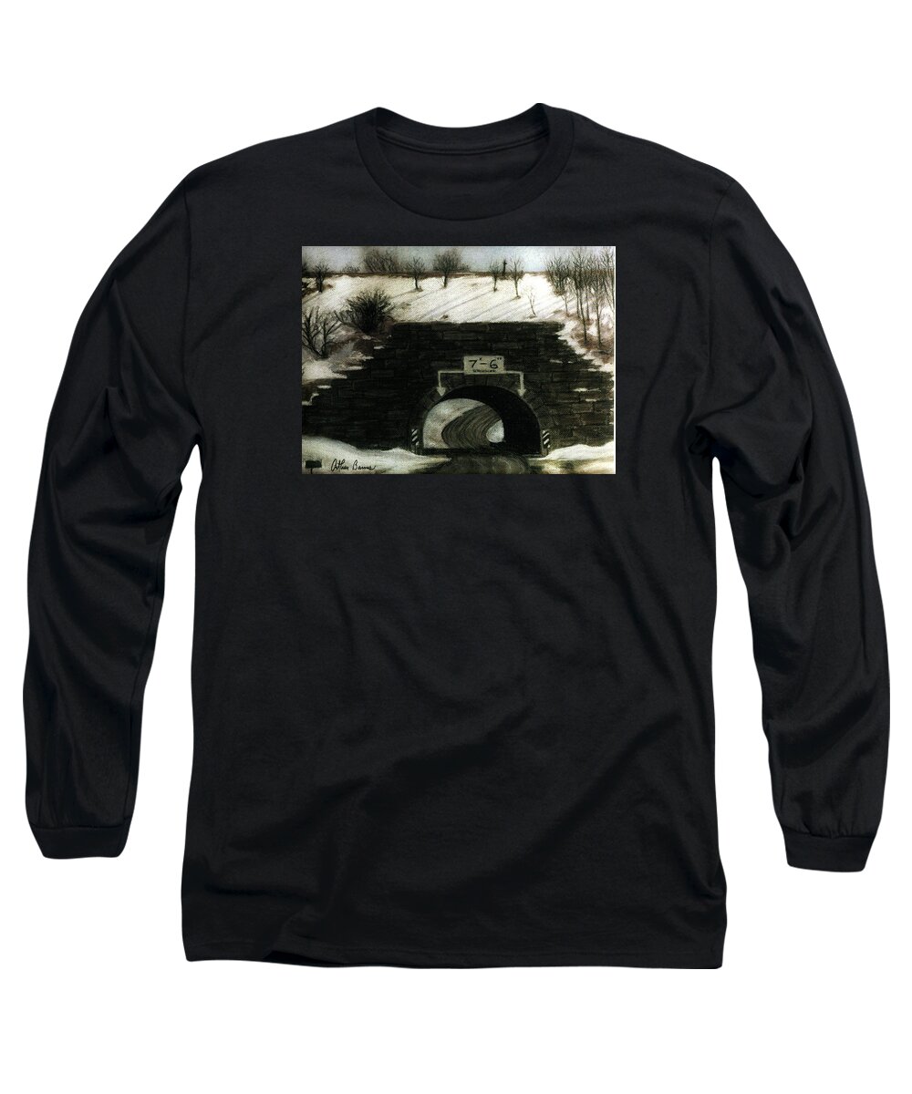 Winter Long Sleeve T-Shirt featuring the painting The Culvert Tunnel in Snow by Arthur Barnes