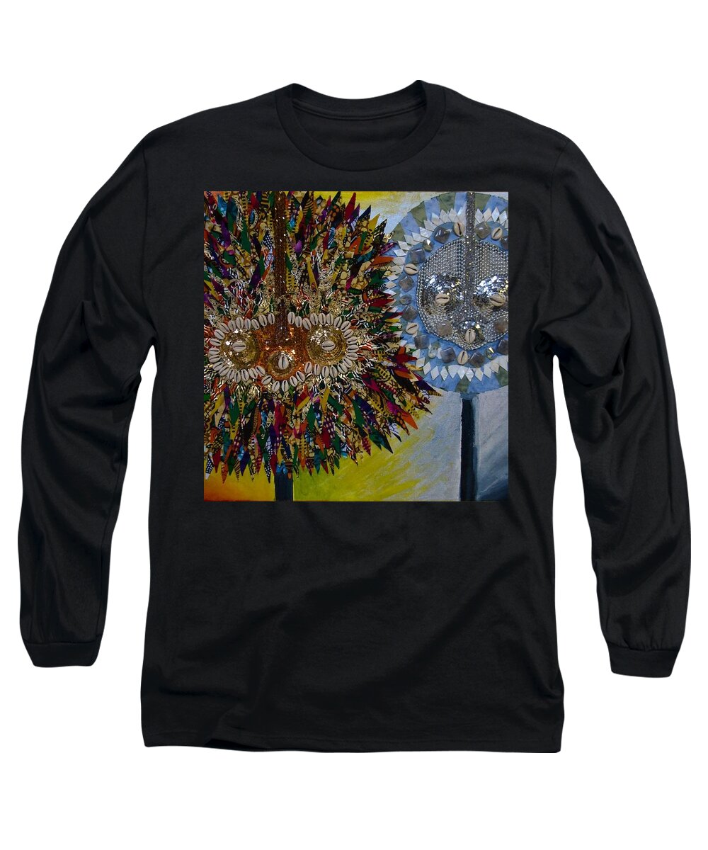 African Tribal Mask Long Sleeve T-Shirt featuring the tapestry - textile The Egungun by Apanaki Temitayo M