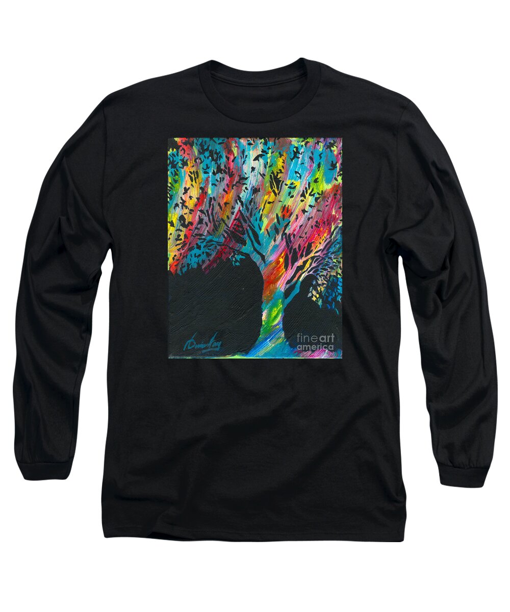 Multicolored Tree Long Sleeve T-Shirt featuring the painting The Happy Tree by Denise Hoag