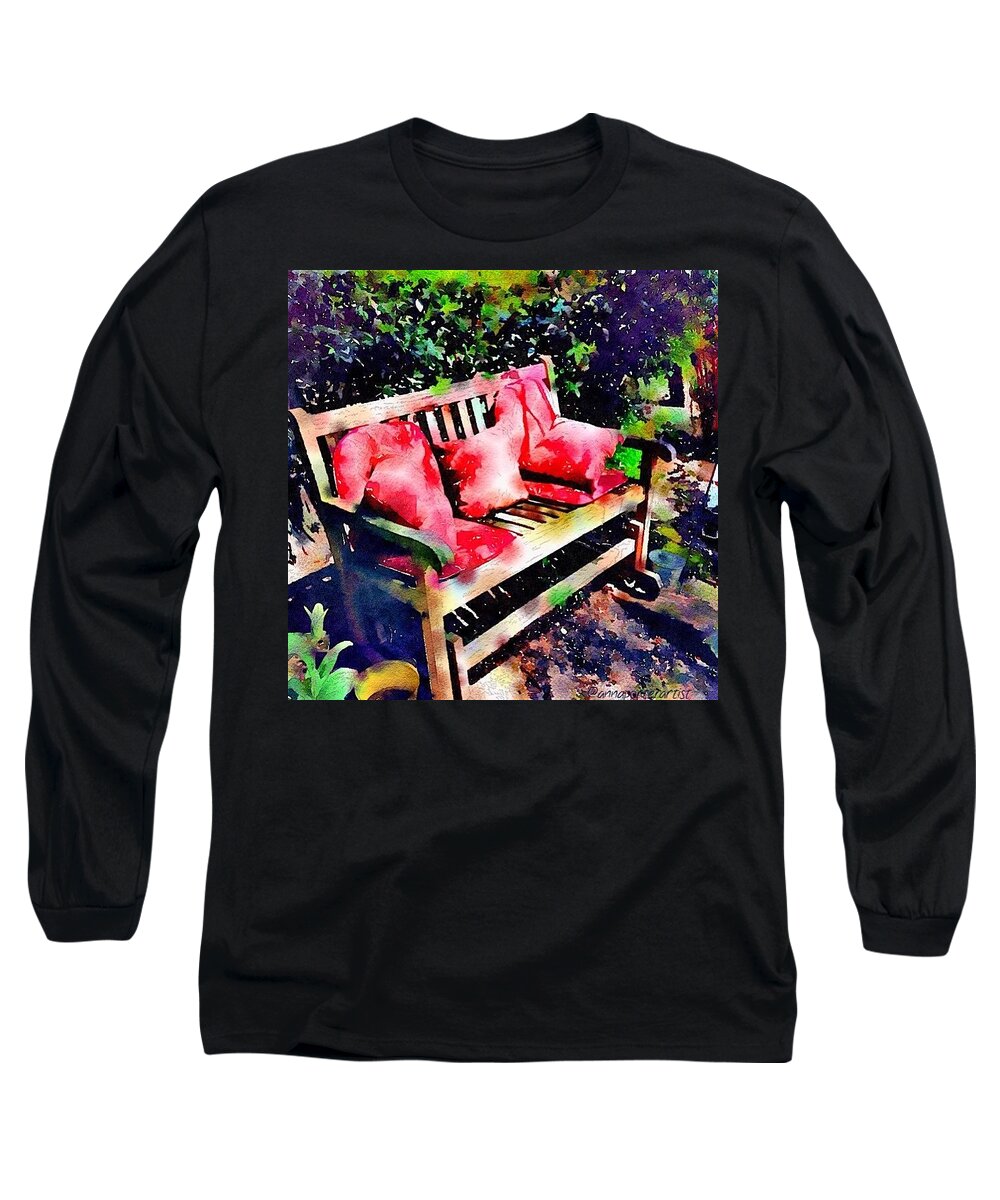 Annasgardens Long Sleeve T-Shirt featuring the photograph The Invitation (my Reading Bench On A by Anna Porter