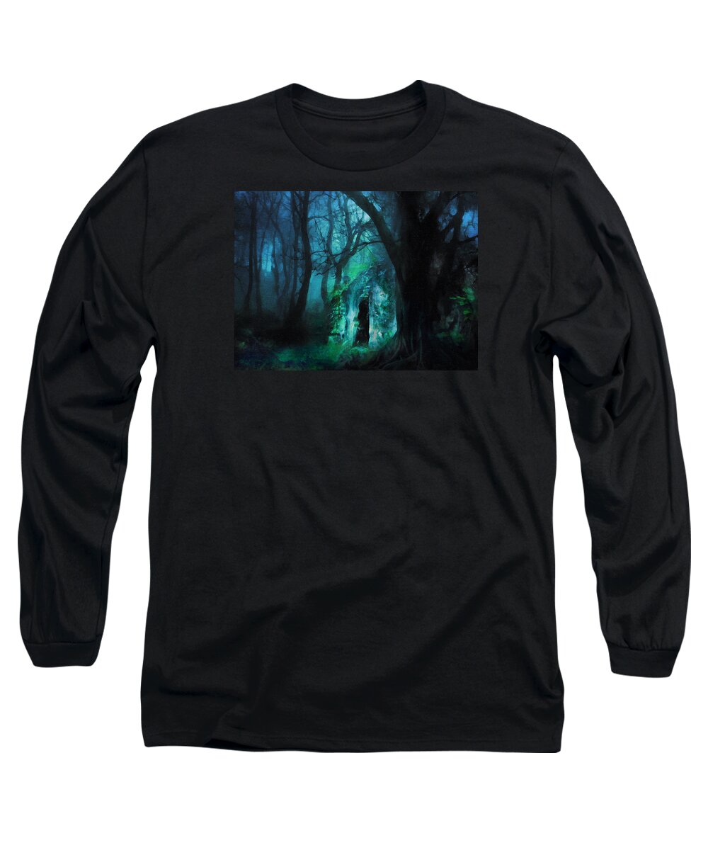 The Lovers Cottage By Night Long Sleeve T-Shirt featuring the digital art The Lovers Cottage By Night by Georgiana Romanovna