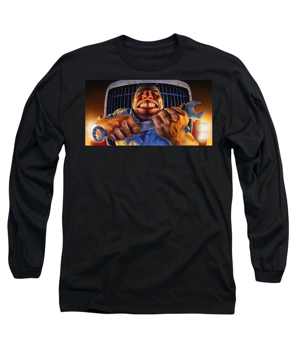 Bully Long Sleeve T-Shirt featuring the painting The Mechanic by Mark Fredrickson