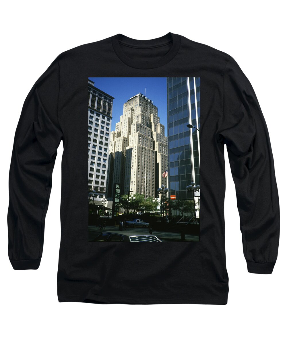 New Yorker Long Sleeve T-Shirt featuring the photograph The New Yorker Hotel in 1984 by Gordon James