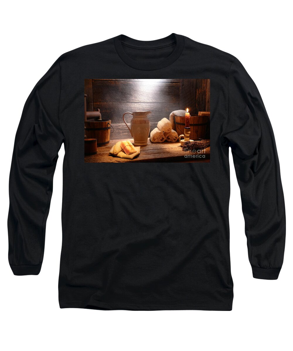 Bathroom Long Sleeve T-Shirt featuring the photograph The Old Bathroom by Olivier Le Queinec