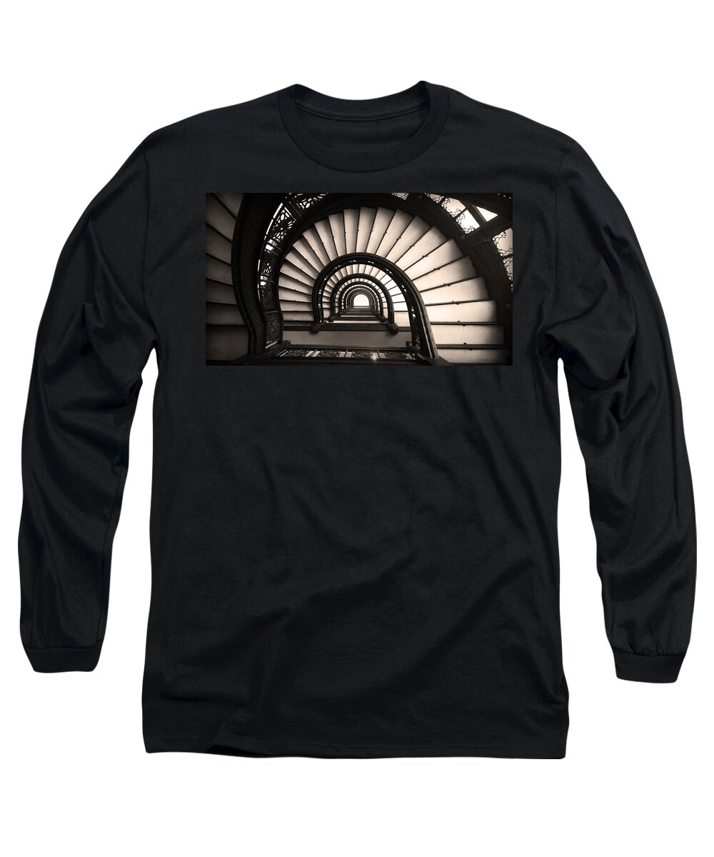 Kelly Long Sleeve T-Shirt featuring the photograph The Rookery Staircase in Sepia Tone by Kelly Hazel