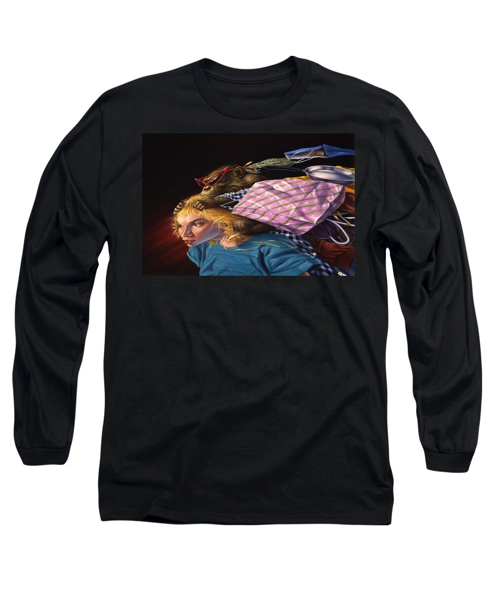 Monkey Long Sleeve T-Shirt featuring the painting The Shopping Monkey by Mark Fredrickson