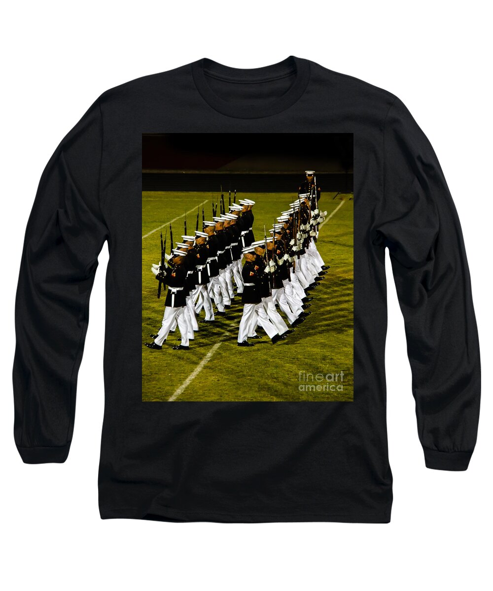 Tunited States Long Sleeve T-Shirt featuring the photograph The United States Marine Corps Silent Drill Platoon by Robert Bales