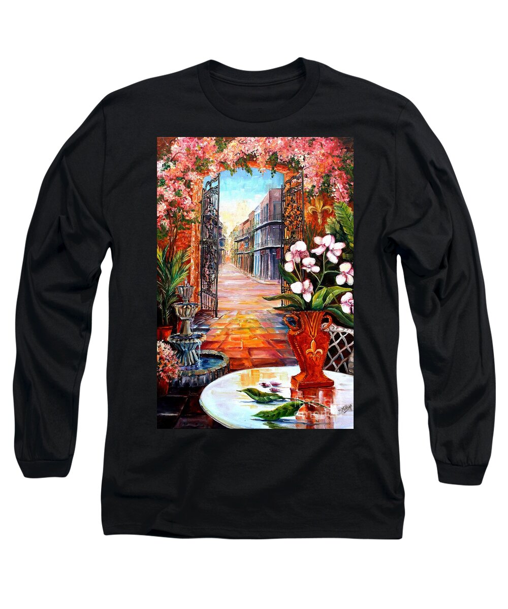 New Orleans Long Sleeve T-Shirt featuring the painting The View from a Courtyard by Diane Millsap