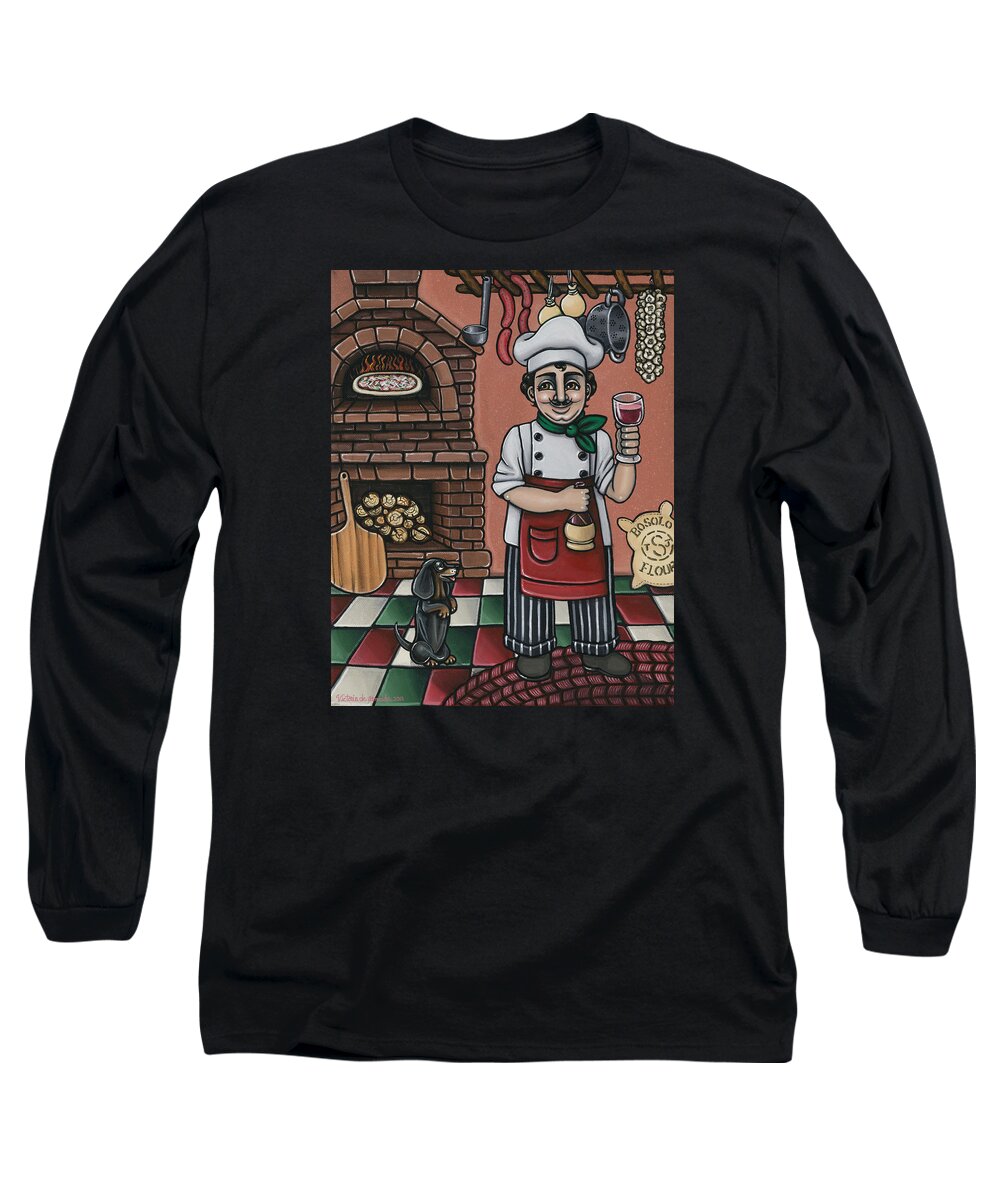 Italy Long Sleeve T-Shirt featuring the painting Tommys Italian Kitchen by Victoria De Almeida
