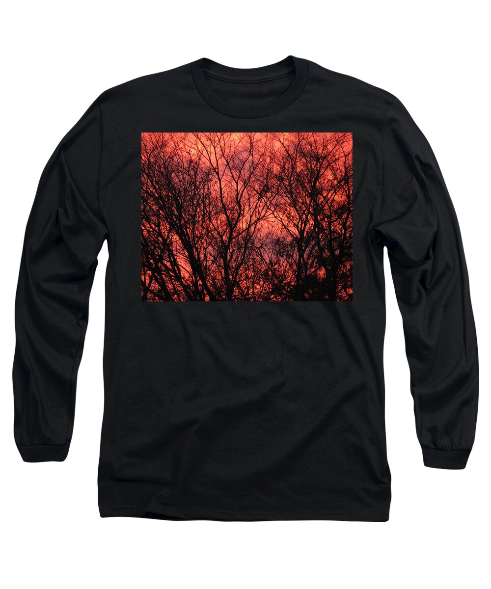 Red Sky Long Sleeve T-Shirt featuring the photograph Trees at Sunset by Laurel Powell
