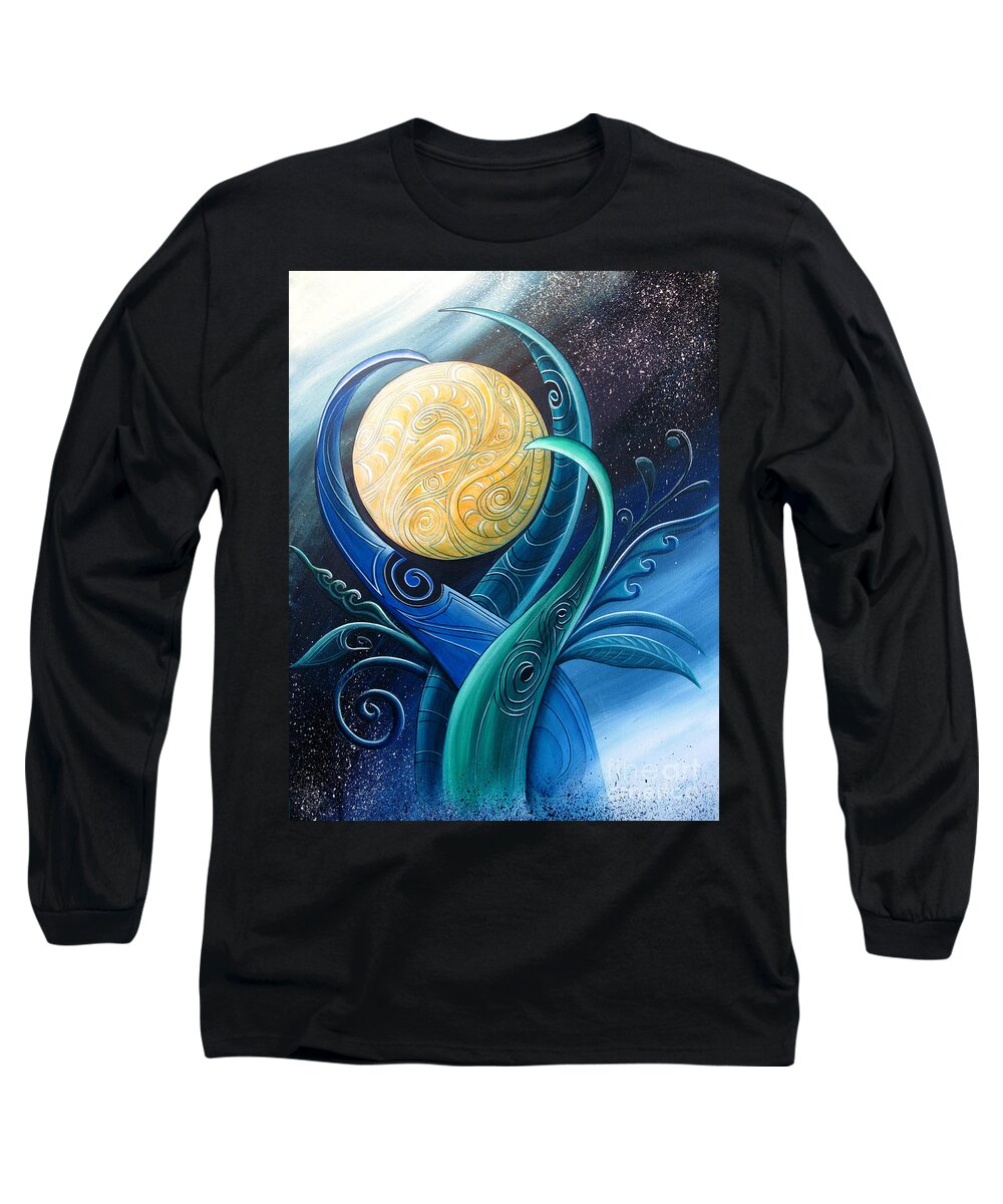 Harvest Moon Long Sleeve T-Shirt featuring the painting Tribal Moon by Reina Cottier