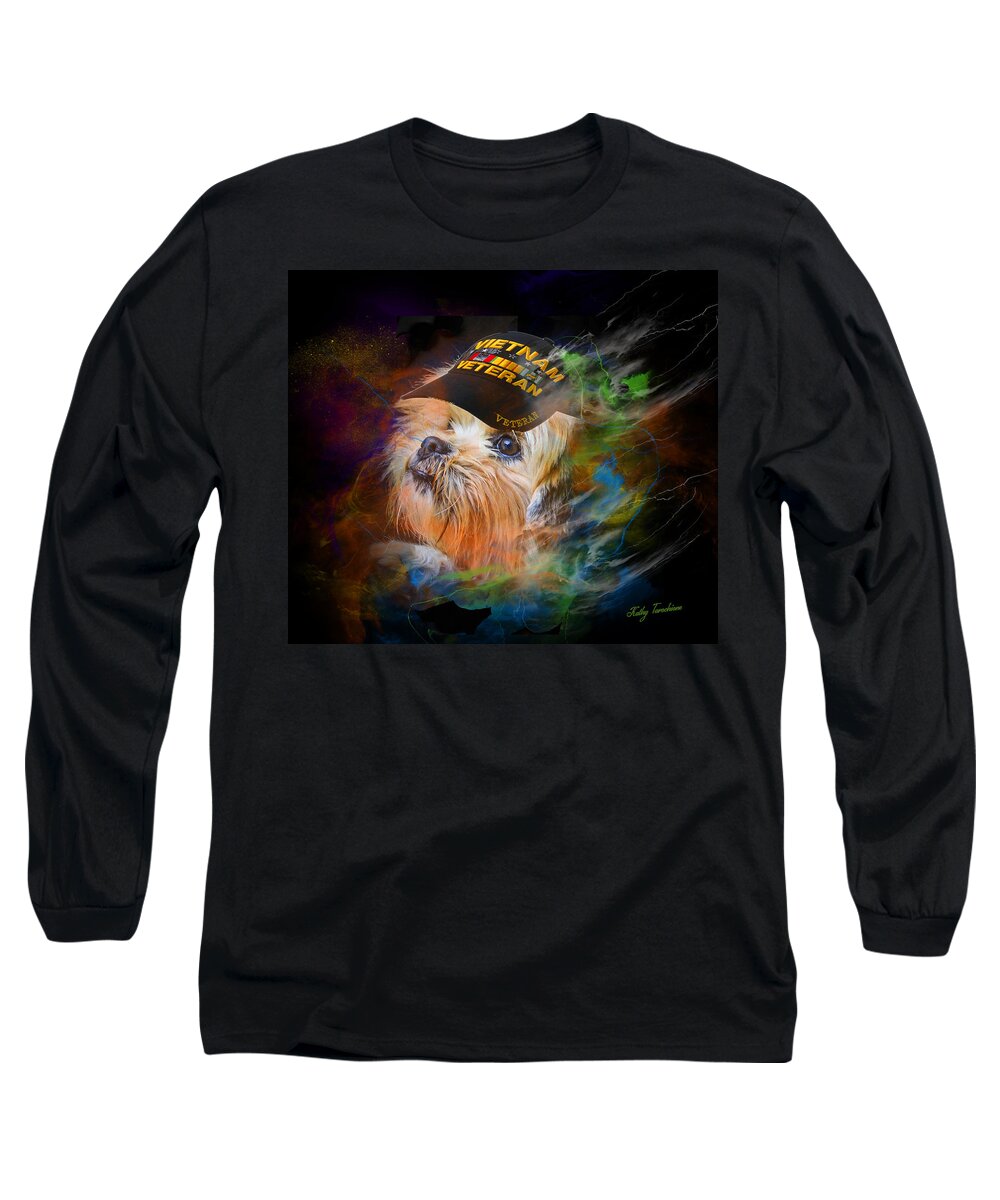Veteran Long Sleeve T-Shirt featuring the digital art Tribute to Canine Veterans by Kathy Tarochione