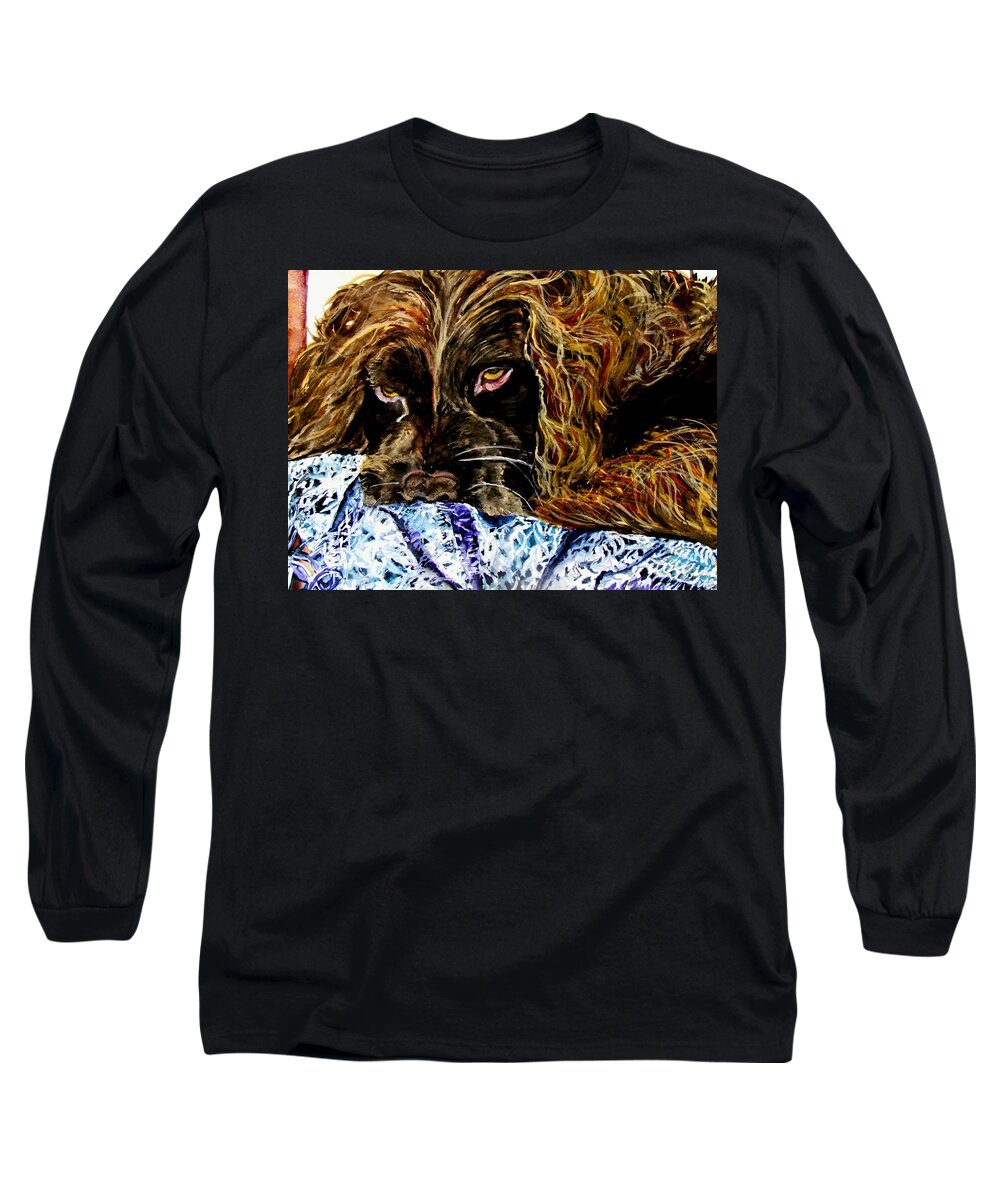 Boykin Long Sleeve T-Shirt featuring the painting Trying to Sleep Here by Lil Taylor