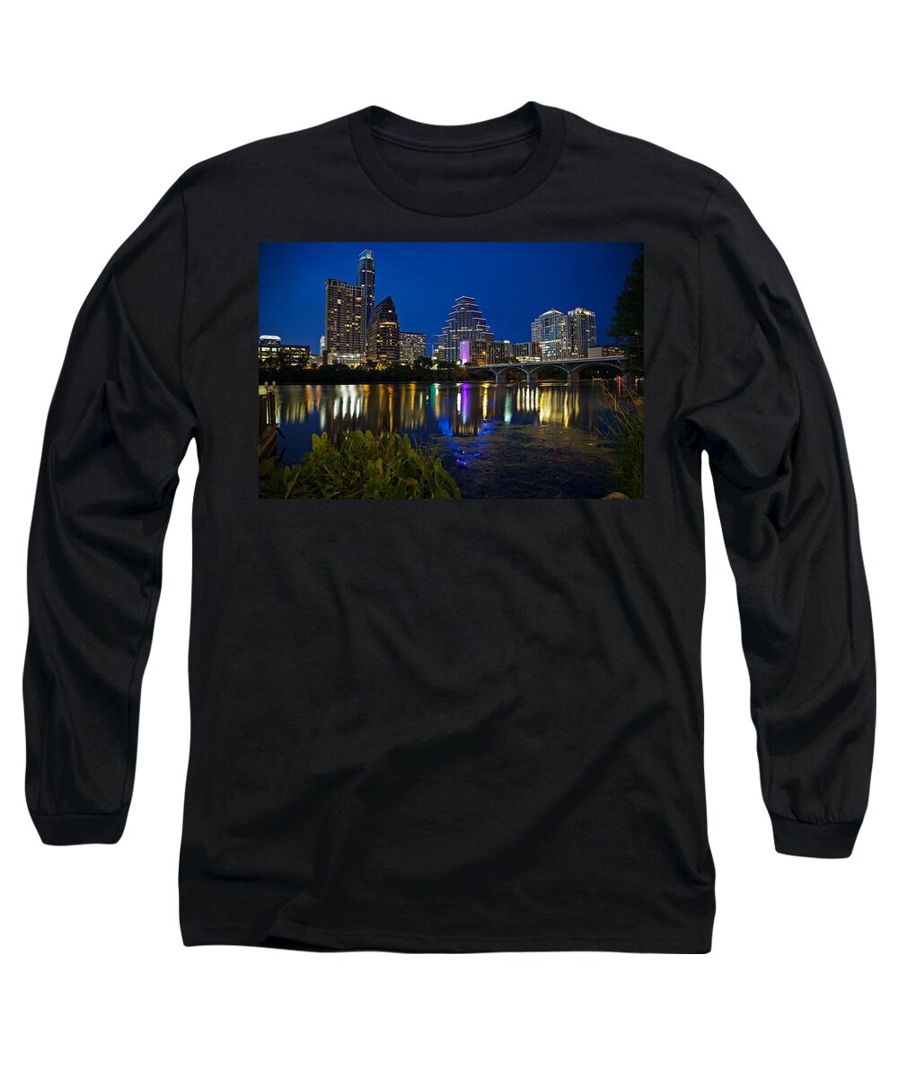 Austin Long Sleeve T-Shirt featuring the photograph Twilight Reflections by Dave Files