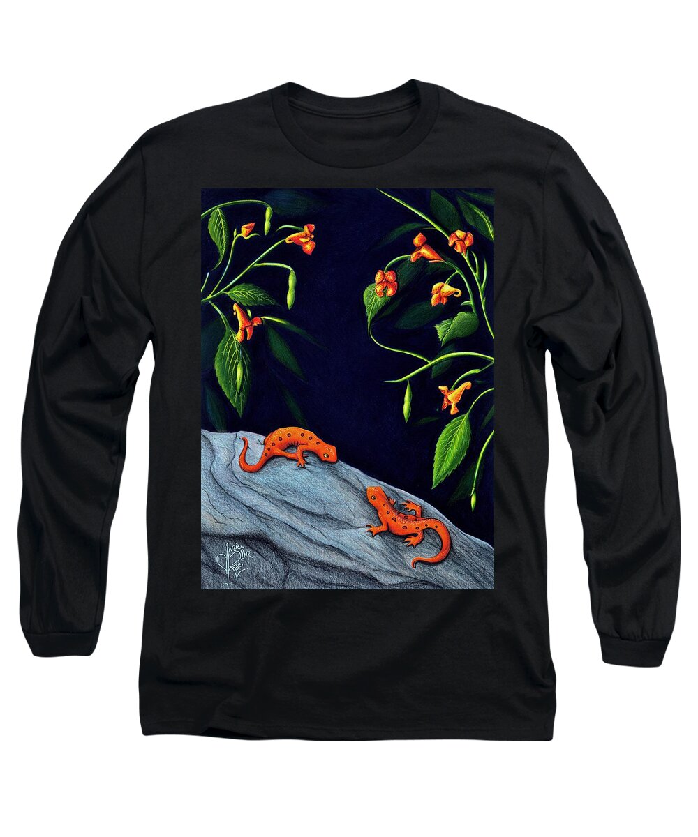 Salamanders Long Sleeve T-Shirt featuring the drawing Understory by Danielle R T Haney