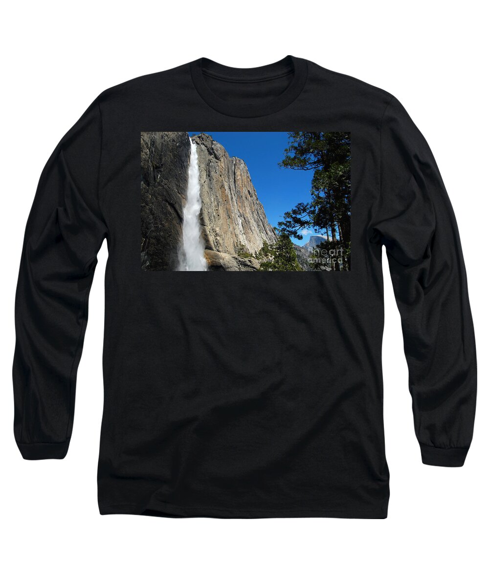 Yosemite National Park Long Sleeve T-Shirt featuring the photograph Upper Yosemite Falls and Half Dome by Debra Thompson