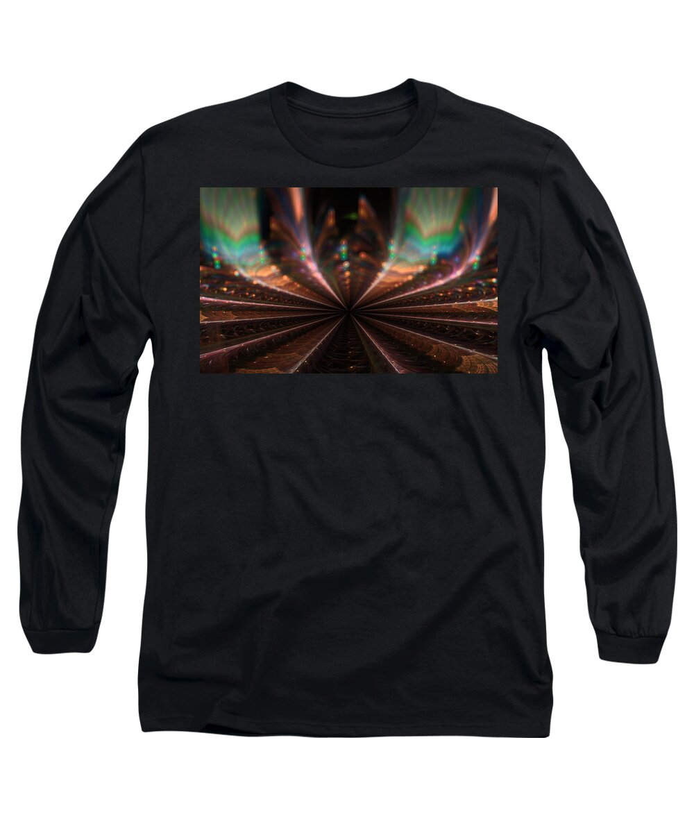 Fractal Long Sleeve T-Shirt featuring the digital art Urban Nights Along The Tracks by Gary Blackman
