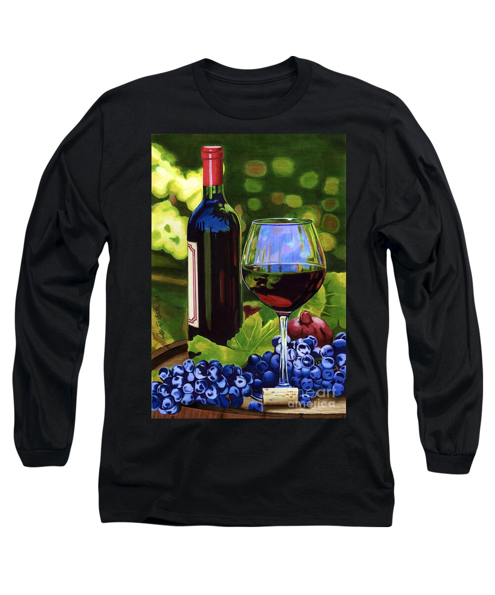Wine Long Sleeve T-Shirt featuring the drawing Vino by Cory Still