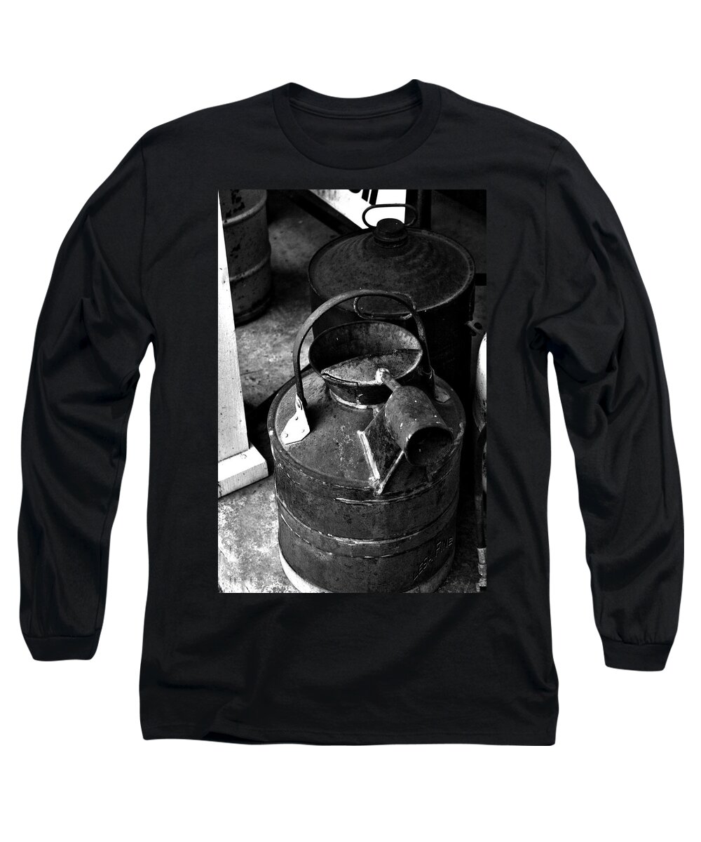 Can Long Sleeve T-Shirt featuring the photograph Vintage B/W Galvanized Container by Lesa Fine