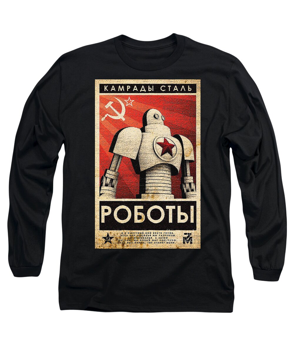 Vintage Long Sleeve T-Shirt featuring the painting Vintage Russian Robot Poster by Vintage Collectables
