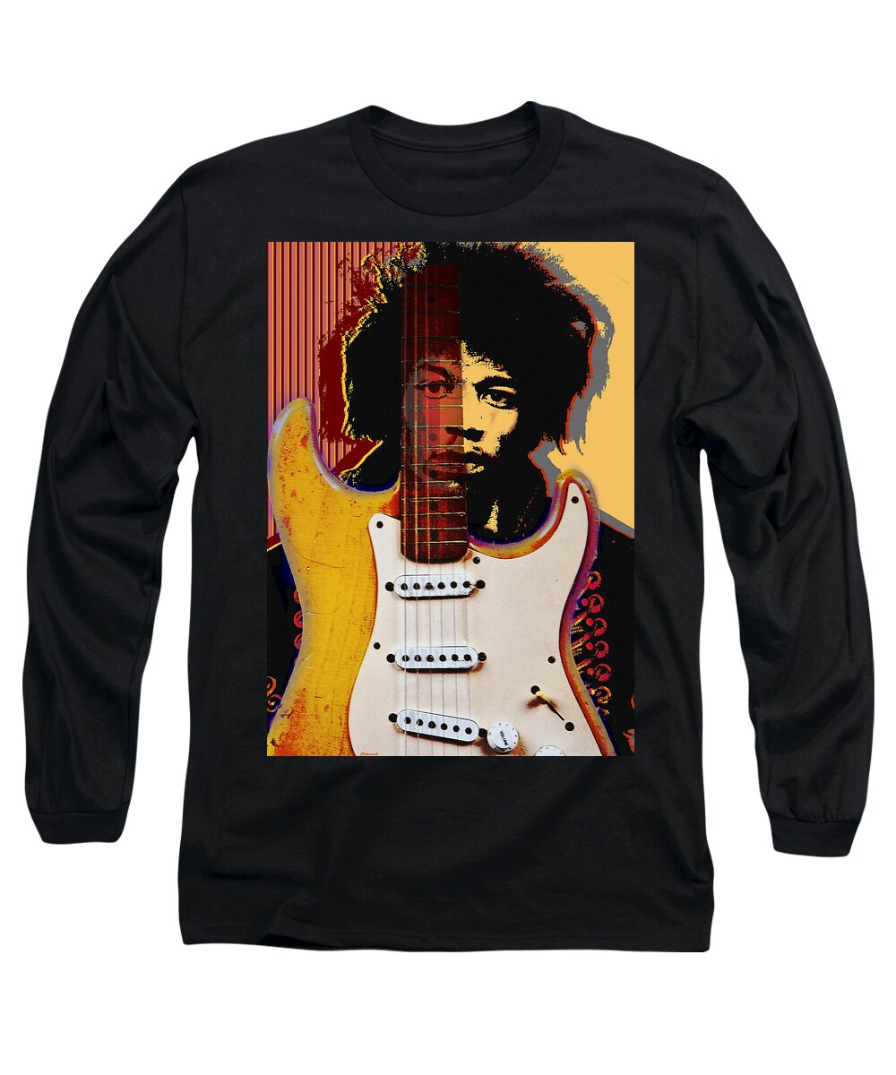  Jimi Hendrix Long Sleeve T-Shirt featuring the digital art Jimi Hendrix Electric Guitarist by Larry Butterworth