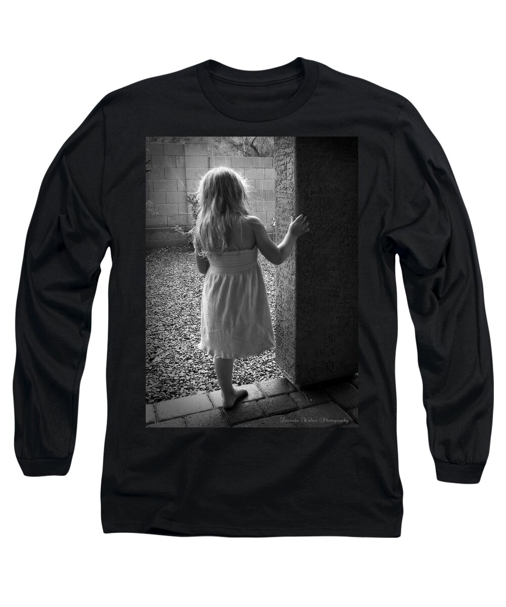 Black White Long Sleeve T-Shirt featuring the photograph Waiting for the Rain to End by Lucinda Walter