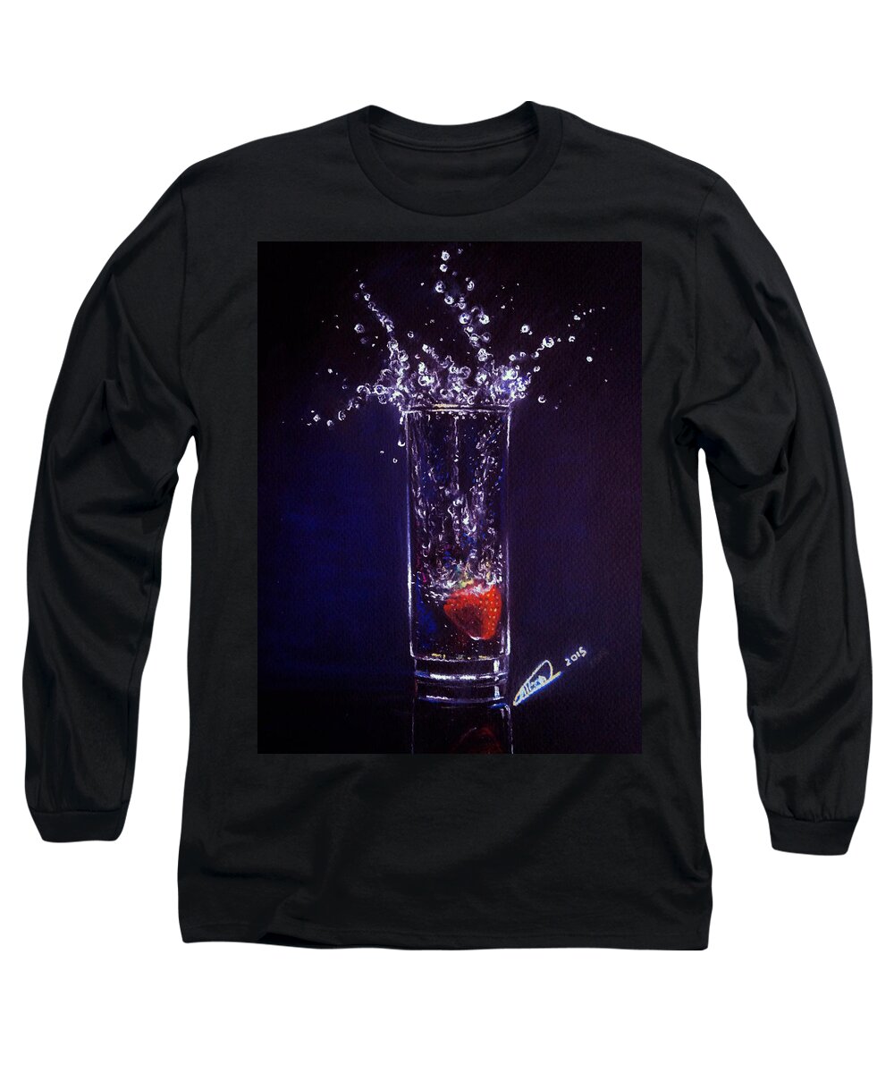 Water Long Sleeve T-Shirt featuring the painting Water Splash reflection by Alban Dizdari