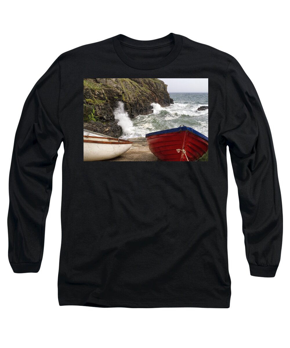 Cliff Long Sleeve T-Shirt featuring the photograph Wave Action by Shirley Mitchell