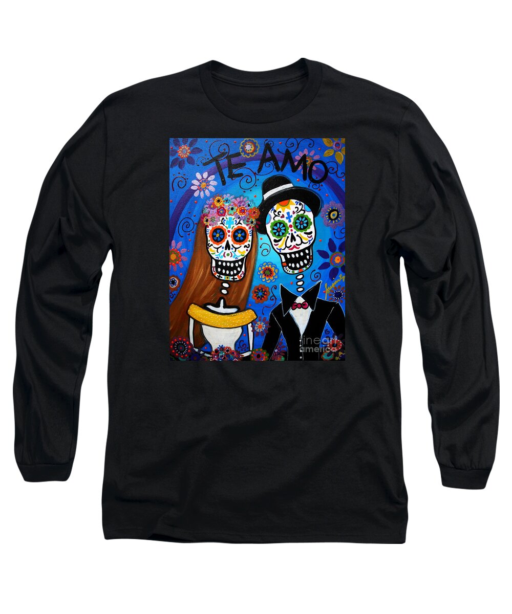 Wedding Long Sleeve T-Shirt featuring the painting Wedding Couple by Pristine Cartera Turkus