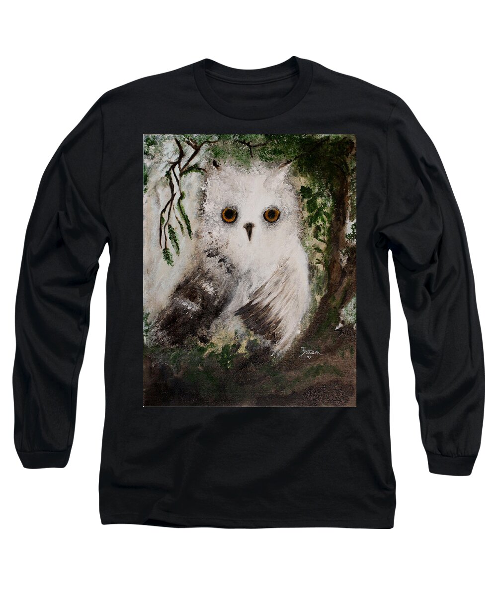 Snow Long Sleeve T-Shirt featuring the painting Whisper the Snowy Owl by Barbie Batson