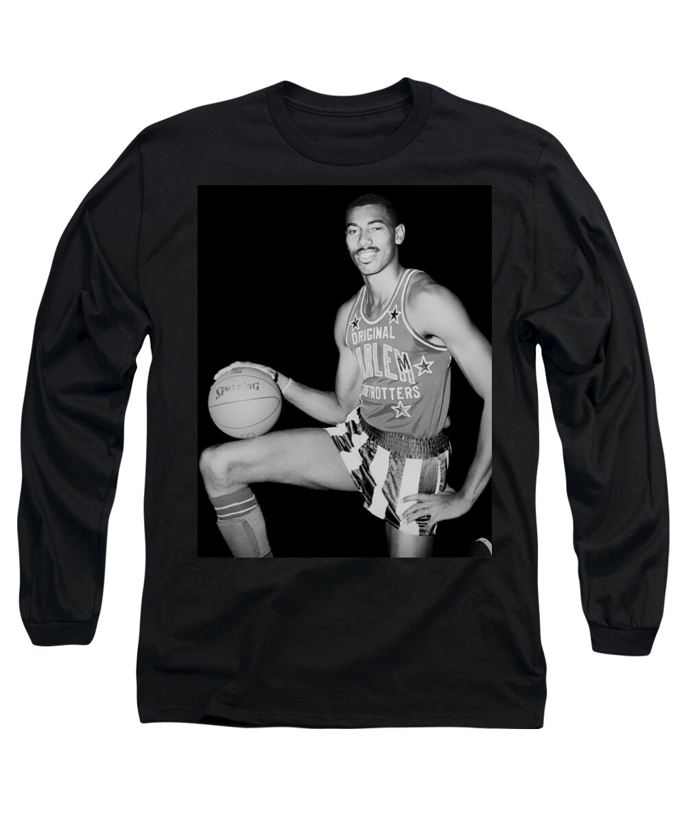 Harlem Globetrotters Long Sleeve T-Shirt featuring the photograph Wilt Chamberlain as a Member of the Harlem Globetrotters by Mountain Dreams