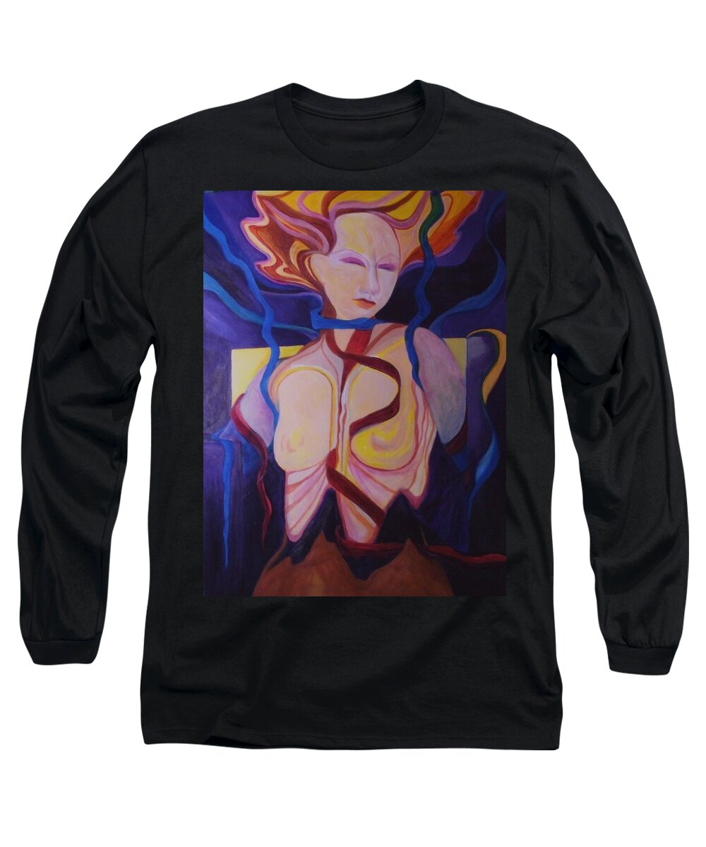Woman Long Sleeve T-Shirt featuring the painting Woman Coming Undone by Carolyn LeGrand