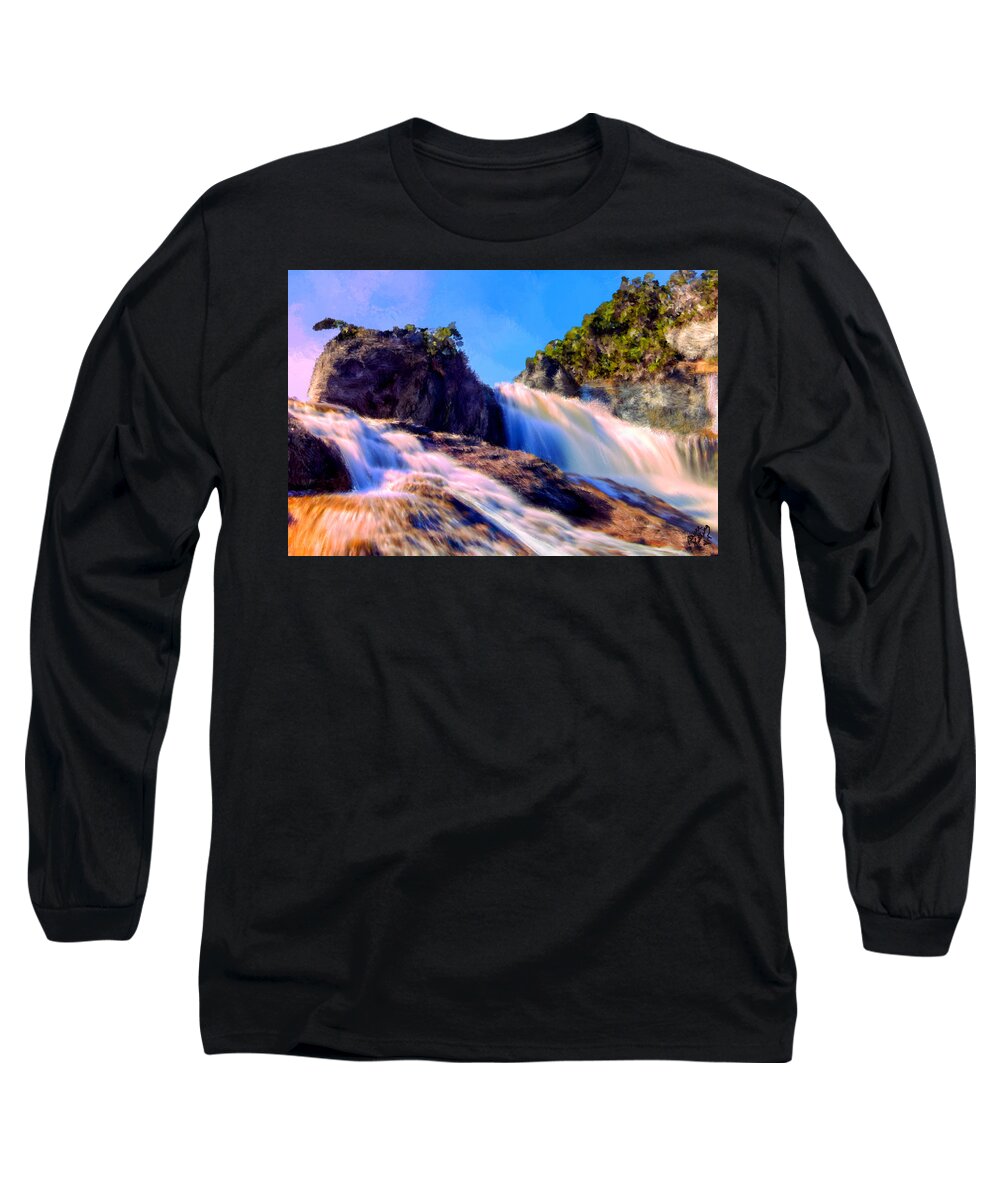 Waterfall Long Sleeve T-Shirt featuring the painting Wonderful Waterfall by Bruce Nutting