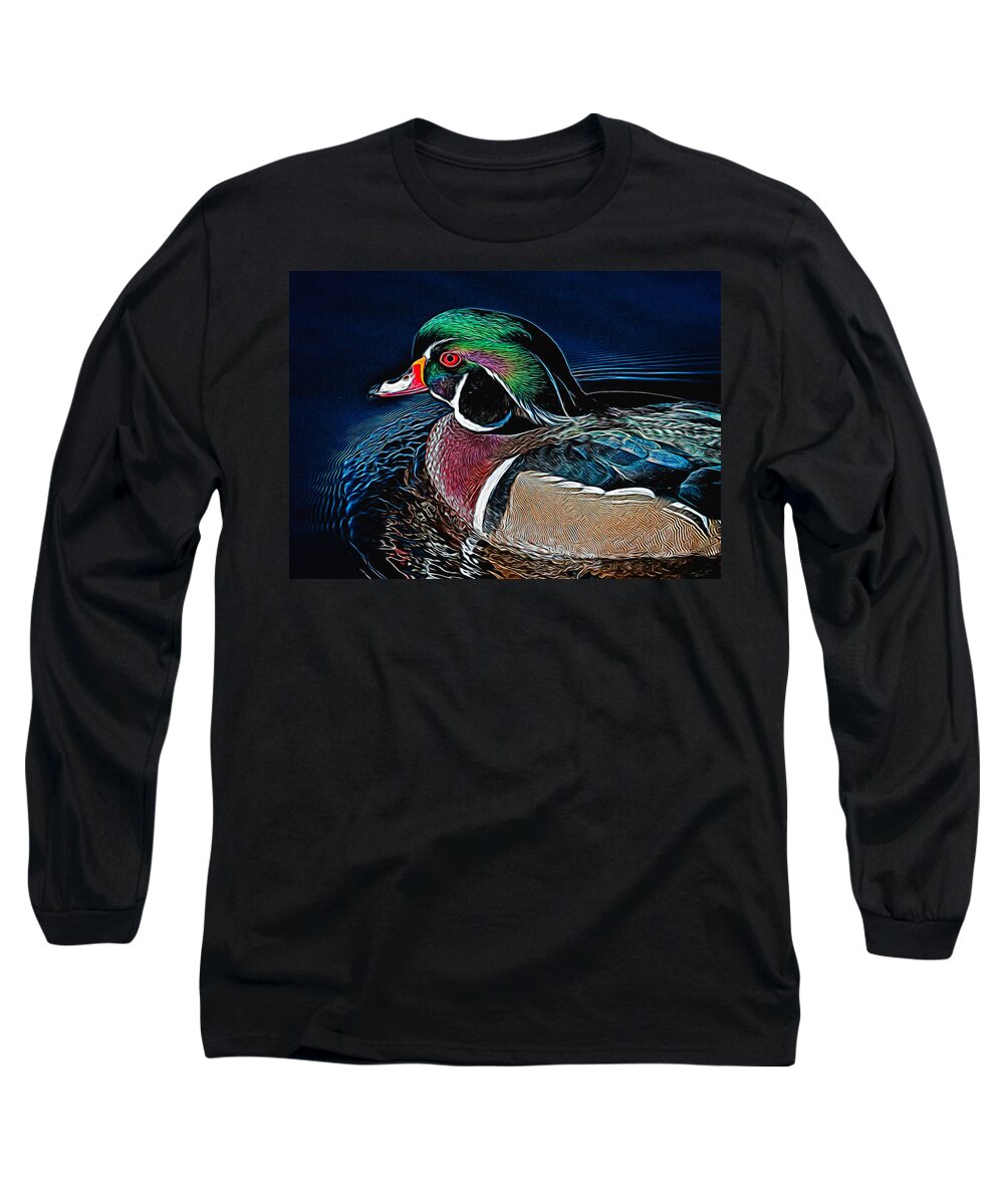 Aix Sponsa. Waterfowl Long Sleeve T-Shirt featuring the photograph Wood Duck by Dawn Key