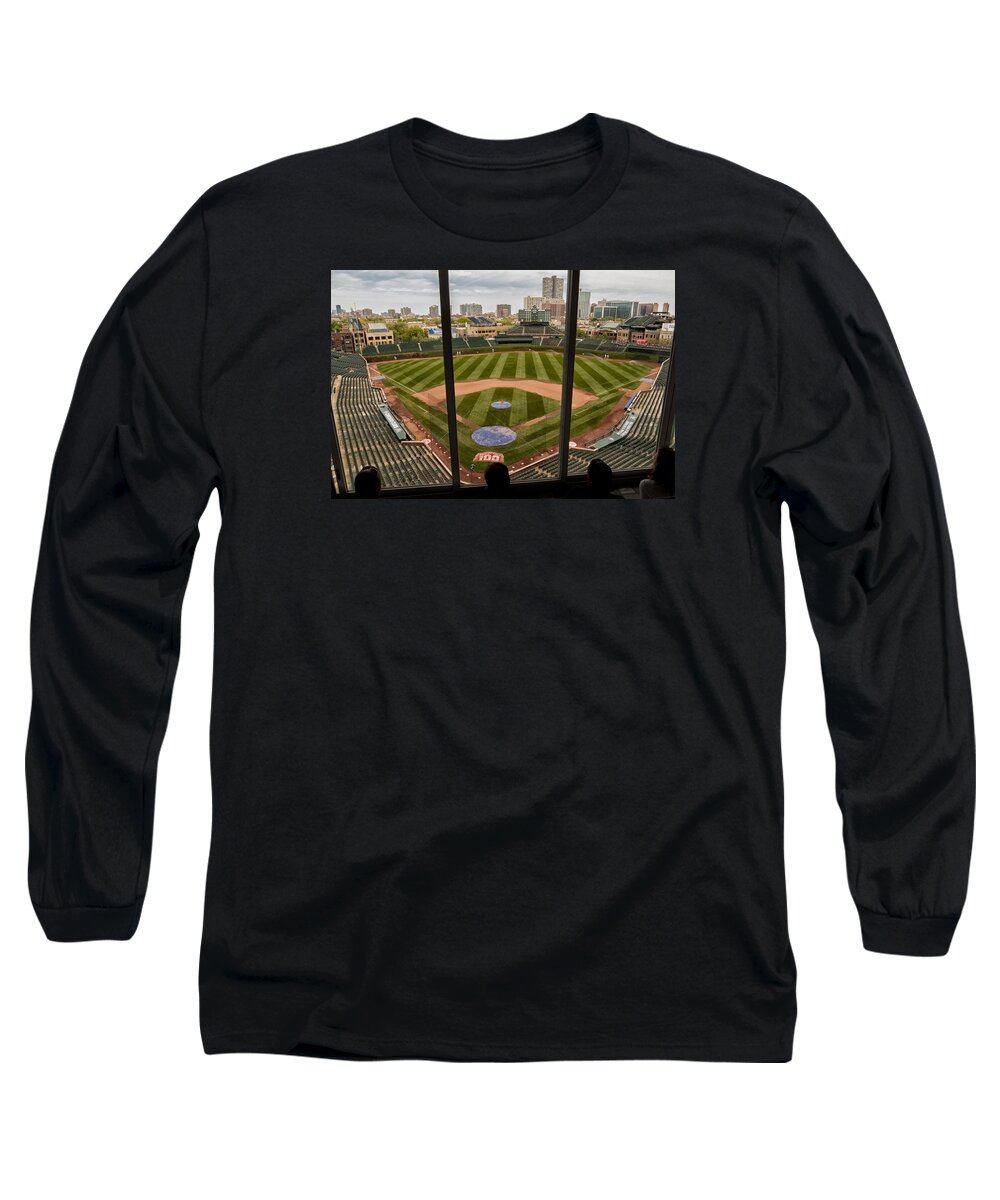 Baseball Long Sleeve T-Shirt featuring the photograph Wrigley Field Press Box by Tom Gort