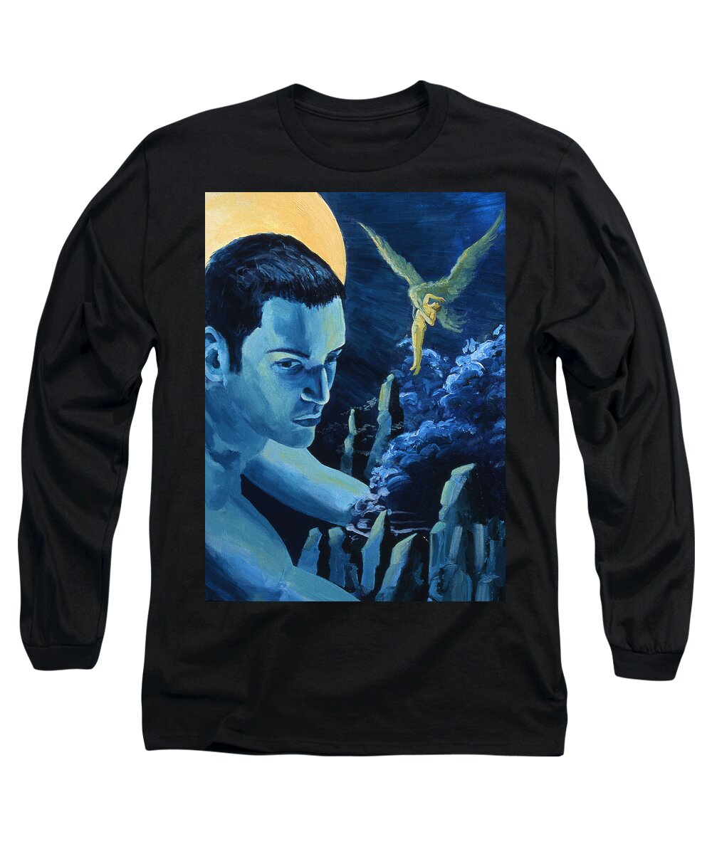Mythology Long Sleeve T-Shirt featuring the painting Yellow Moon by Rene Capone