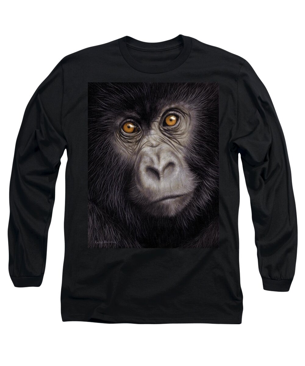 Young Gorilla Long Sleeve T-Shirt featuring the painting Young Gorilla Painting by Rachel Stribbling
