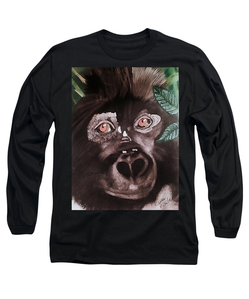 Gorilla Long Sleeve T-Shirt featuring the pastel Young Gorilla by Renee Michelle Wenker