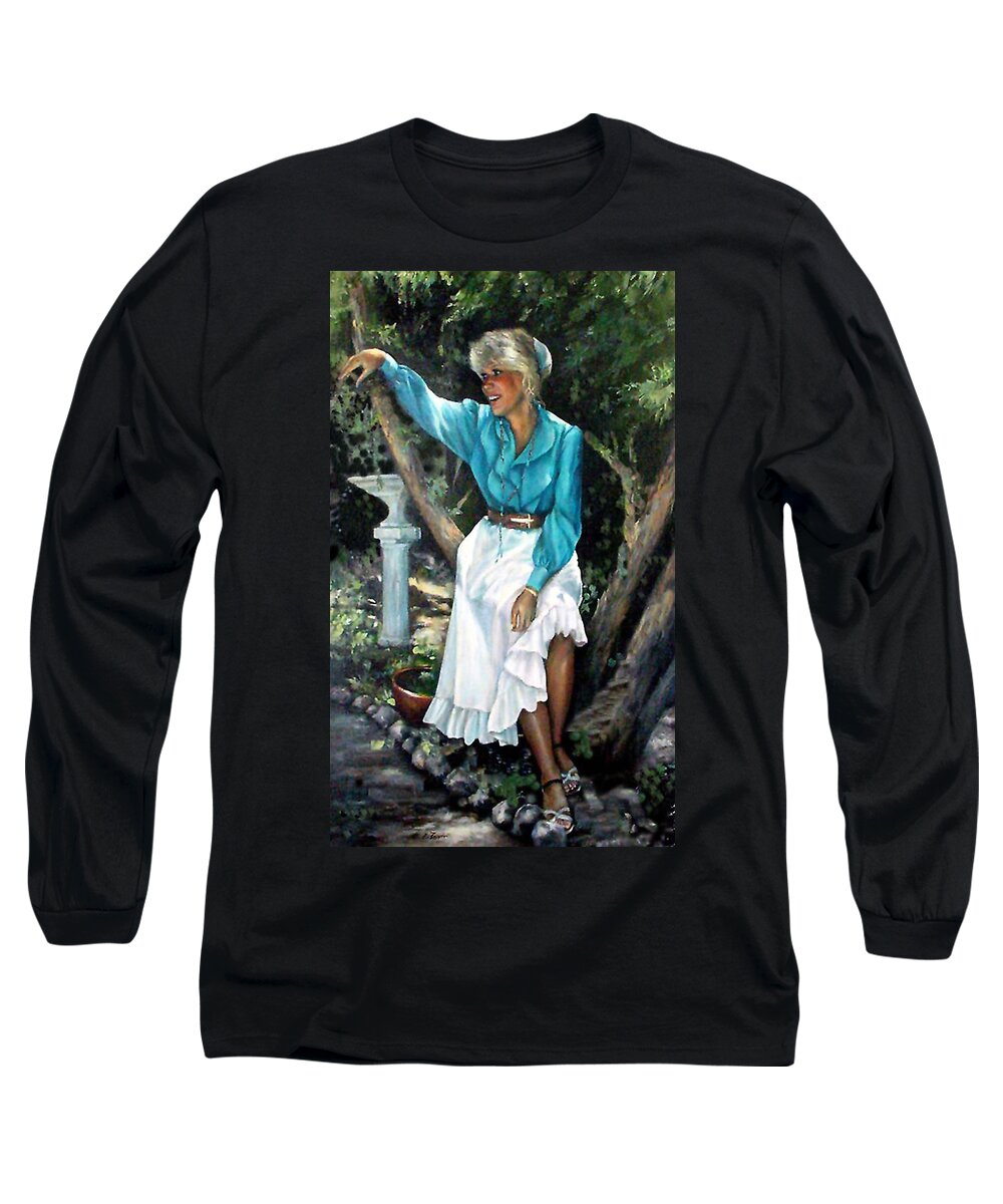 Self Portrait Long Sleeve T-Shirt featuring the painting Young Self Portrait by Donna Tucker