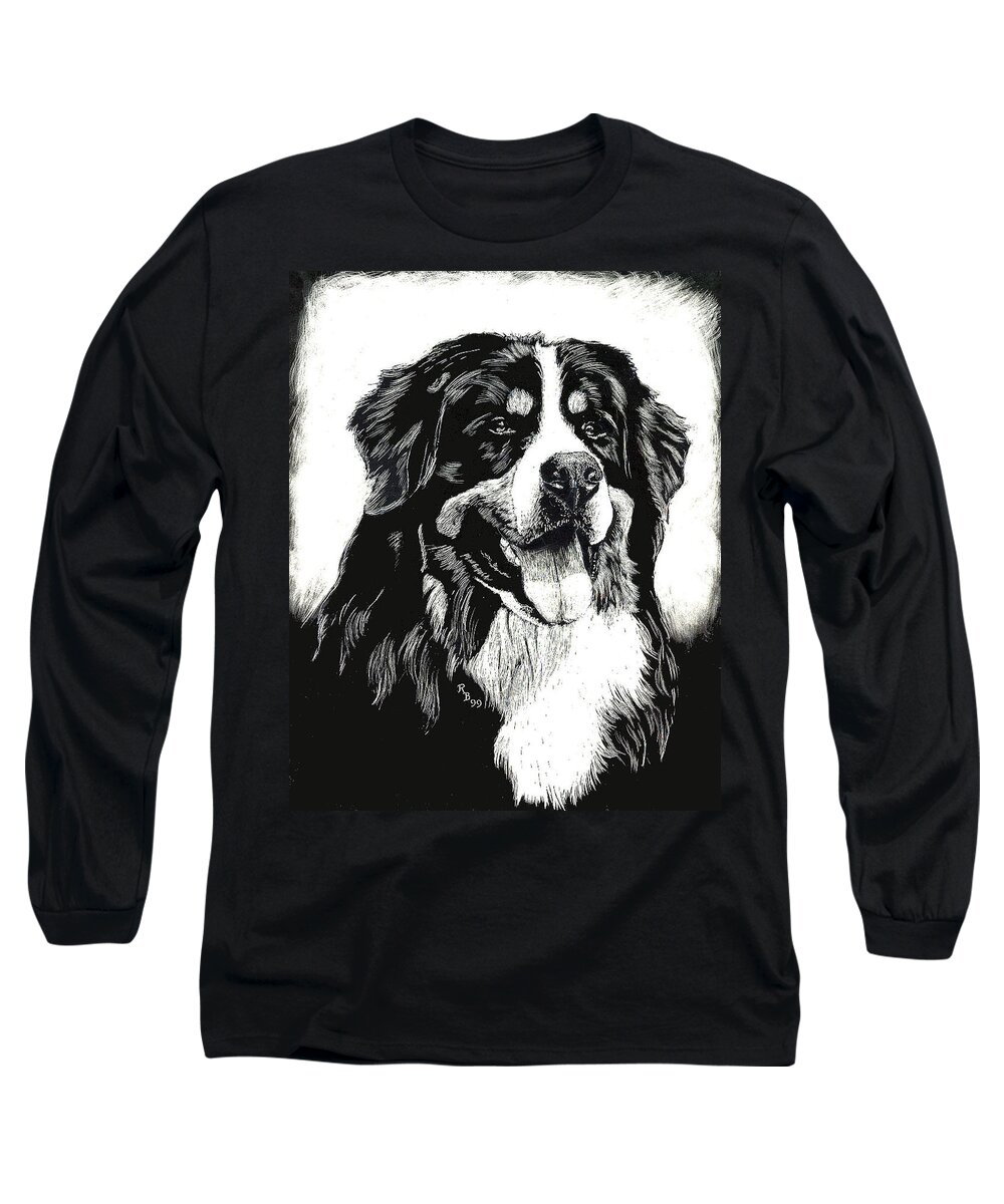 Bernese Mountain Dog Long Sleeve T-Shirt featuring the drawing Bernese Mountain Dog by Rachel Bochnia