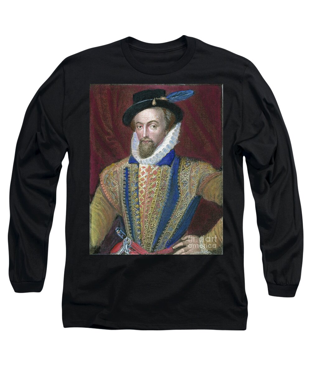 16th Century Long Sleeve T-Shirt featuring the drawing Sir Walter Raleigh #22 by Granger