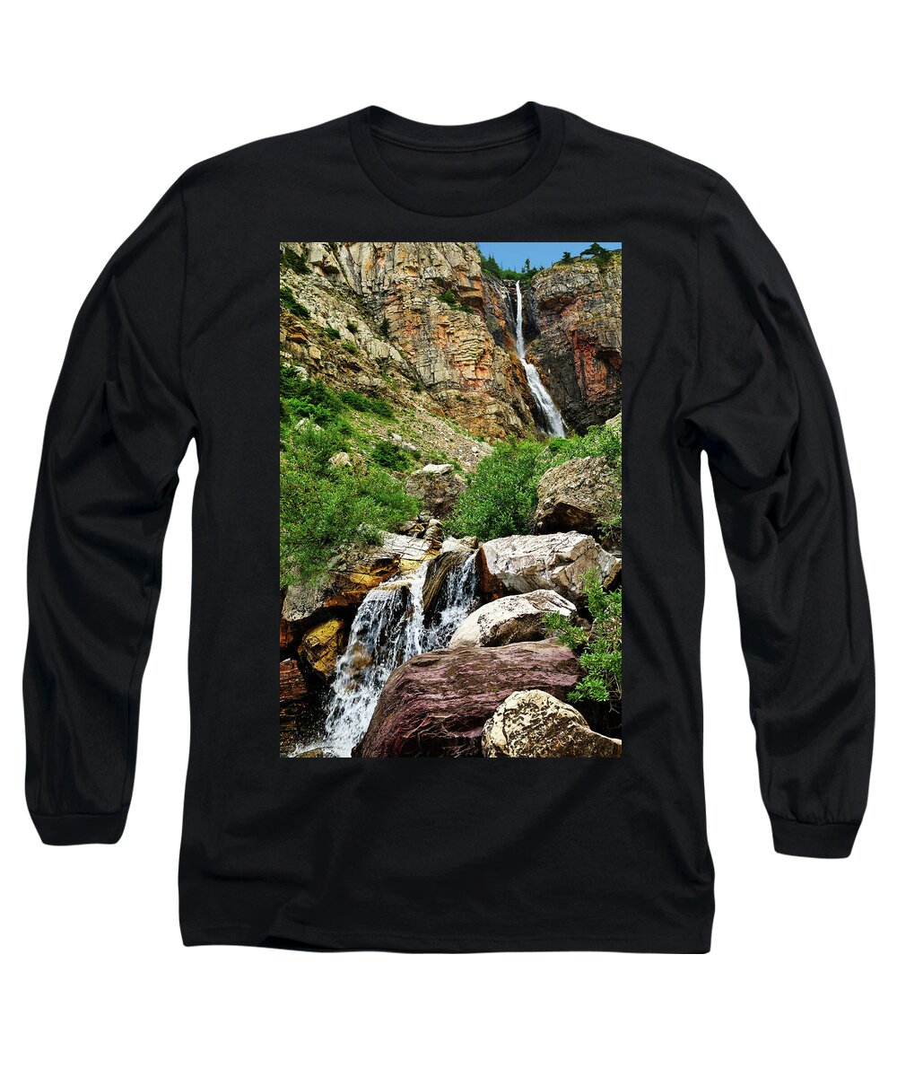 Apikuni Falls Long Sleeve T-Shirt featuring the photograph Apikuni Falls by Greg Norrell