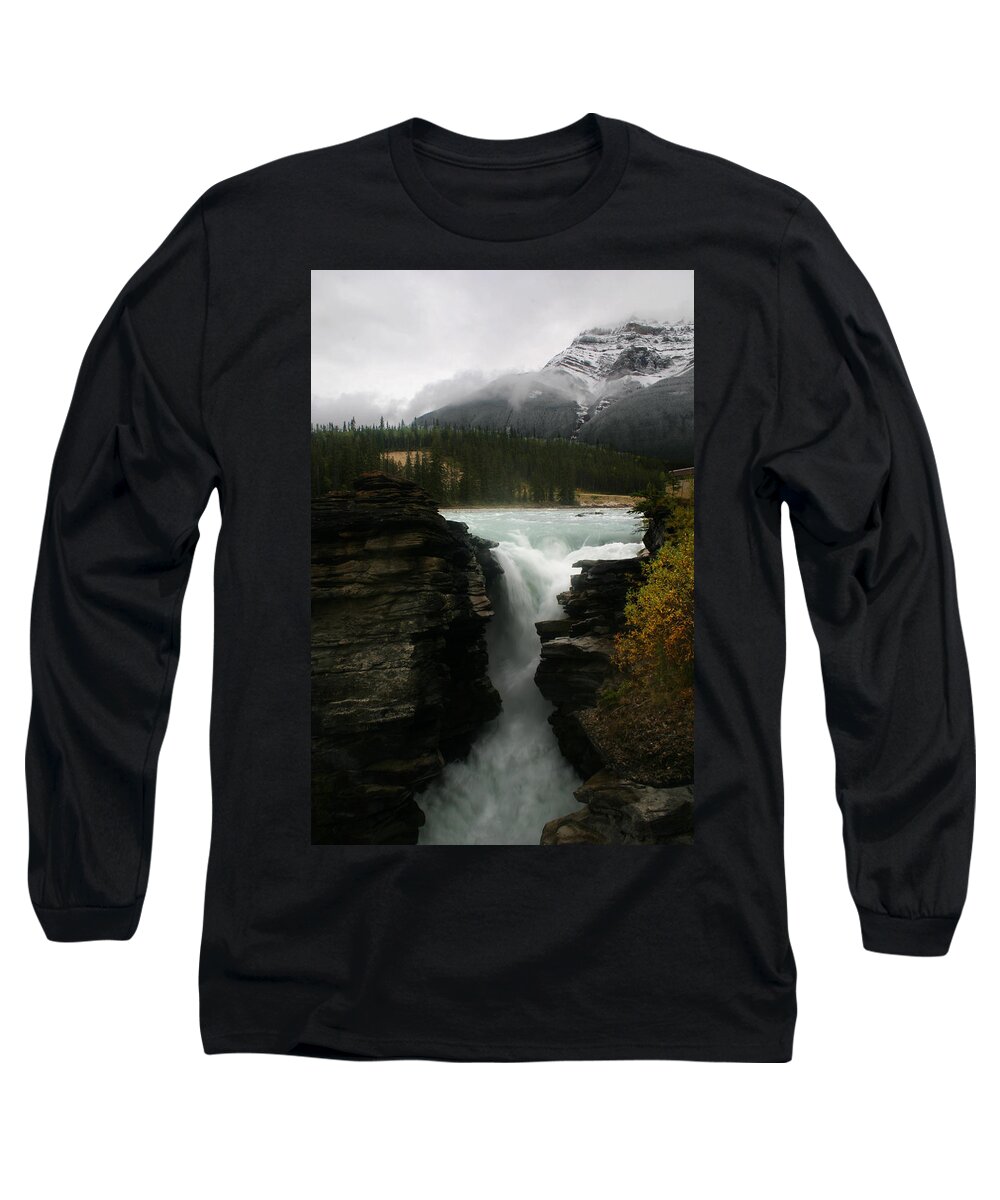 Athabasca Falls Long Sleeve T-Shirt featuring the photograph Athabasca Falls Jasper National Park by Benjamin Dahl