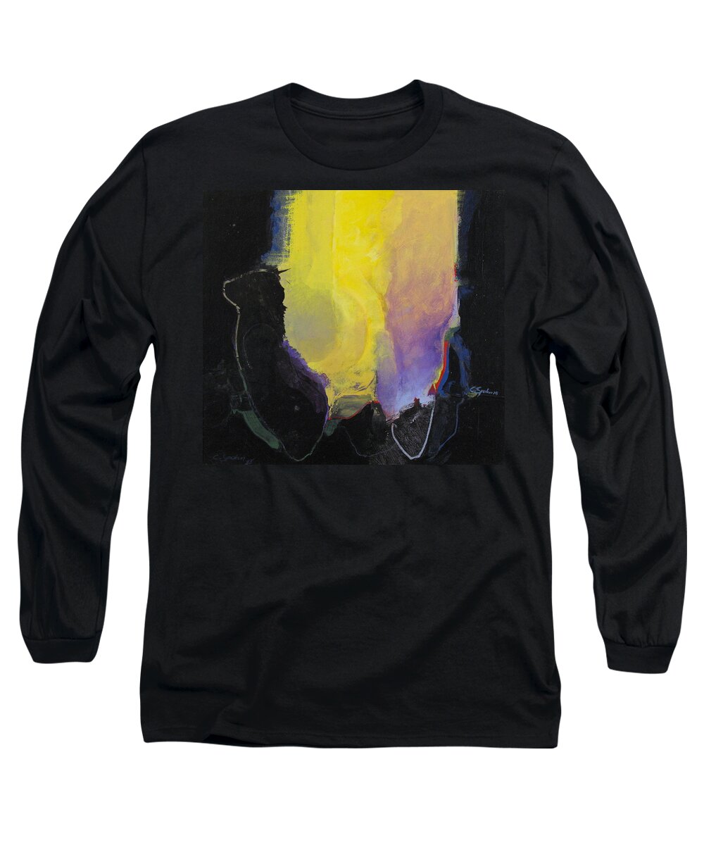 Abstract Painting Long Sleeve T-Shirt featuring the painting Aurora by Cliff Spohn