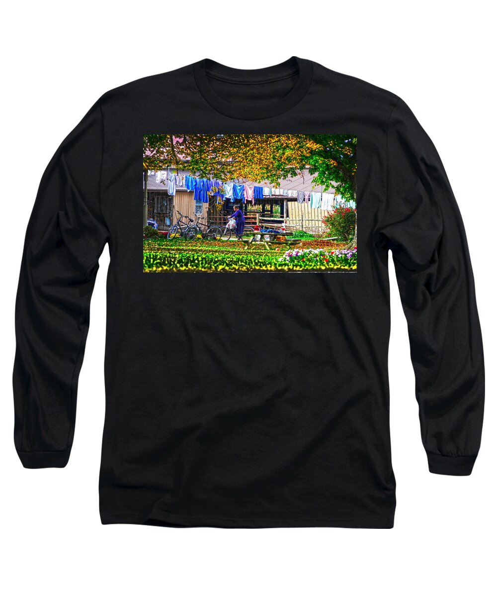 Amish Wash Long Sleeve T-Shirt featuring the photograph Bicycles Bassinets by Randall Branham
