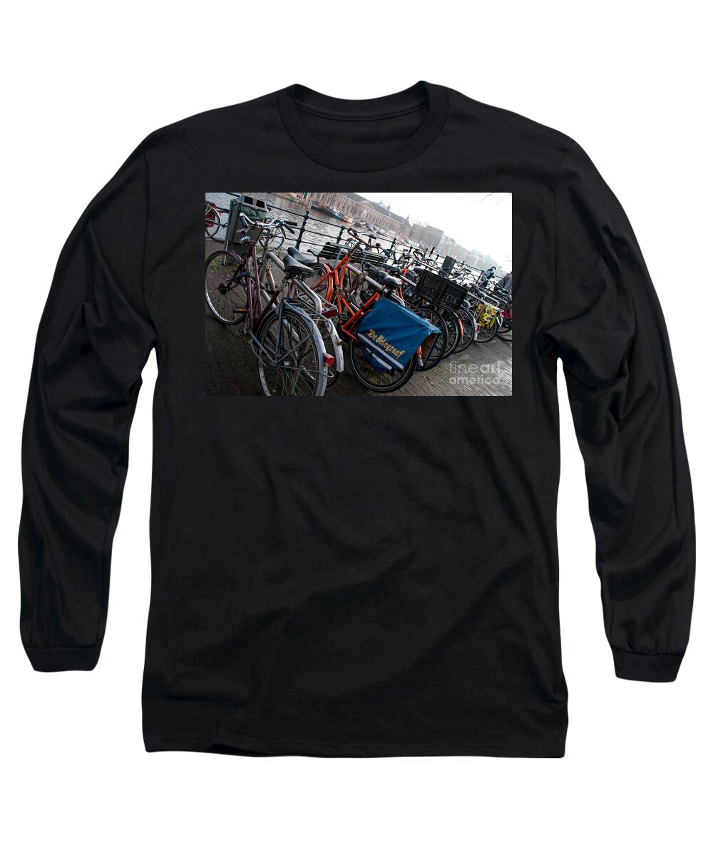 Along The River Long Sleeve T-Shirt featuring the digital art Bikes in Amsterdam by Carol Ailles